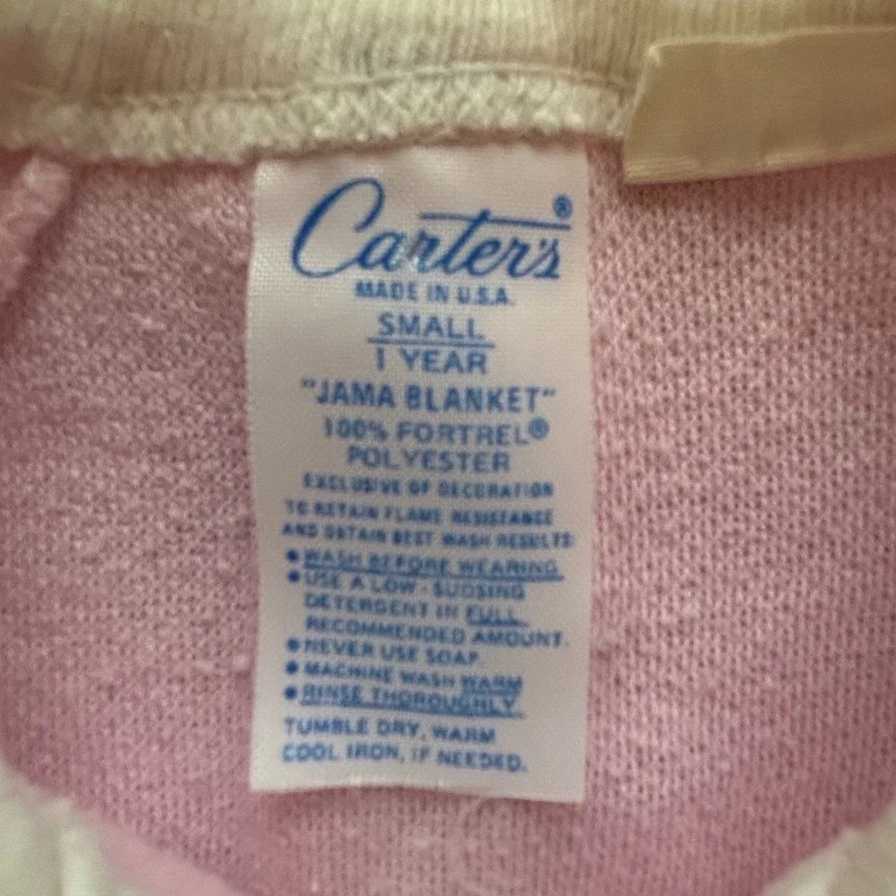 Carter's Footed Sleeper Baby 1Y Pink Fleece USA Made Vintage Jama Blanket Retro